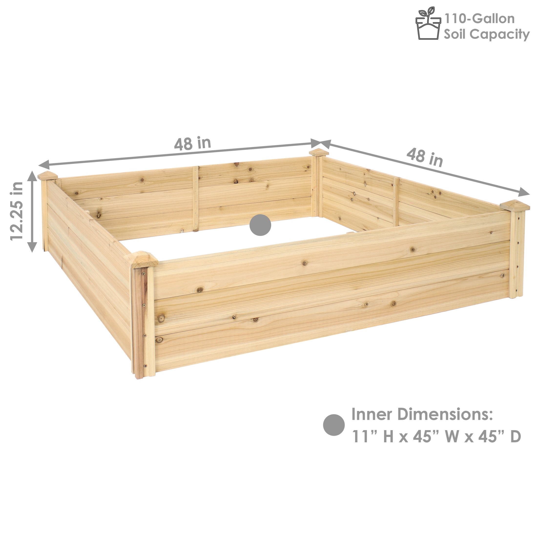 Sunnydaze 48" x 48" x 12" Square Natural Wooden Outdoor Raised Garden Bed