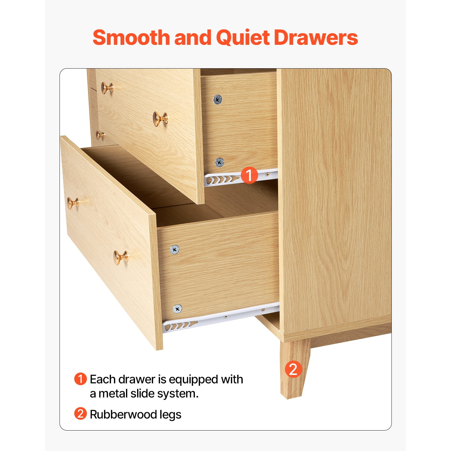 KFFKFF 6 Drawer Wooden Dresser, Chest of Drawers with Sliding Mechanism and Anti-Tip Safety, Modern Minimalist Storage Organizer for Bedroom, Living Room, Hallway, or Entryway, Light Wood Finish