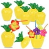 Plightd 6Pcs Tropical Pineapple Coconut Drinking Cup Juice Cups With Straws Hawaiian Luau Birthday Summer Beach Pool Party Decorations-25692