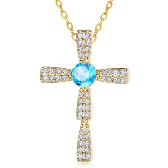 HXWZB Blue Stone Cross Pendant Necklace for Women Gold Tone Jewelry