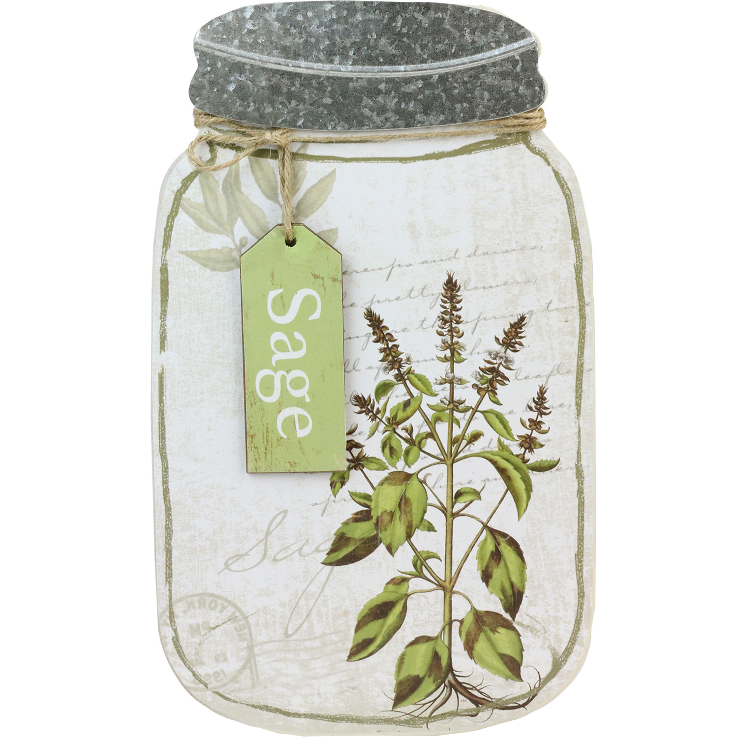 14.25" Decorative Sage Herb Mason Jar Wall Hanging Plaque