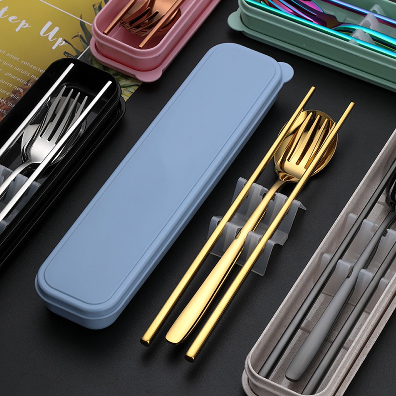 Everso Stainless Steel Fork Spoon Chopsticks Set Travel Cutlery