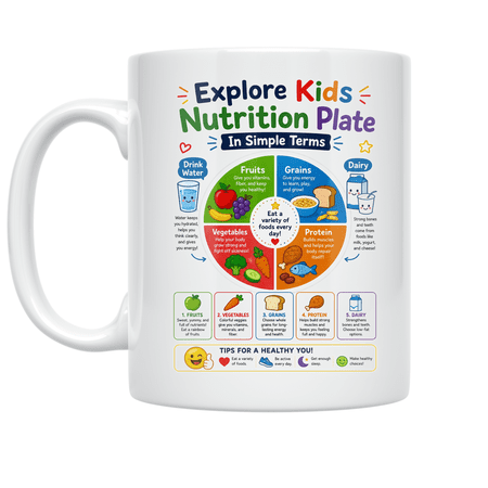 Explore Kids Nutrition Plate In Simple Terms - Classroom Teacher - 11 oz Ceramic Coffee Mug