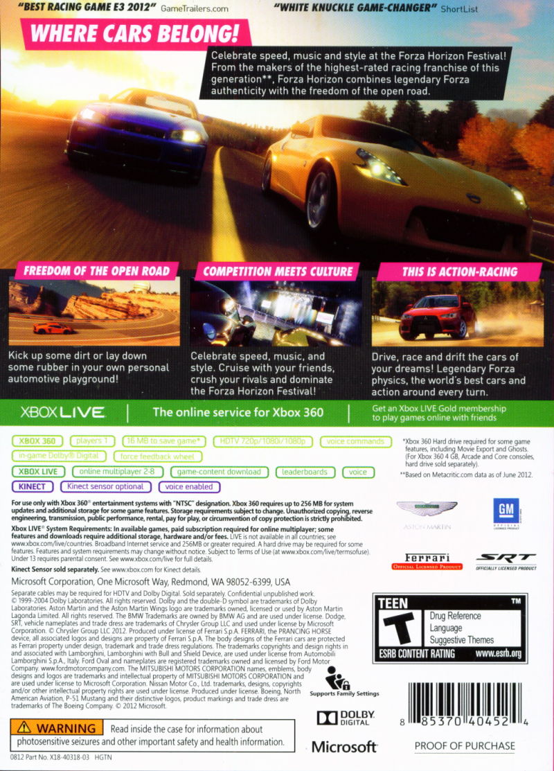 Used Microsoft Forza Horizon (Xbox 360) (Used) - image 2 of 2