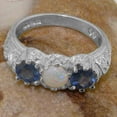 thumbnail image 5 of LBG British Made 14k White Gold Natural Opal & Sapphire Womens Statement Ring - 33 size options - Size 10.5, 5 of 7