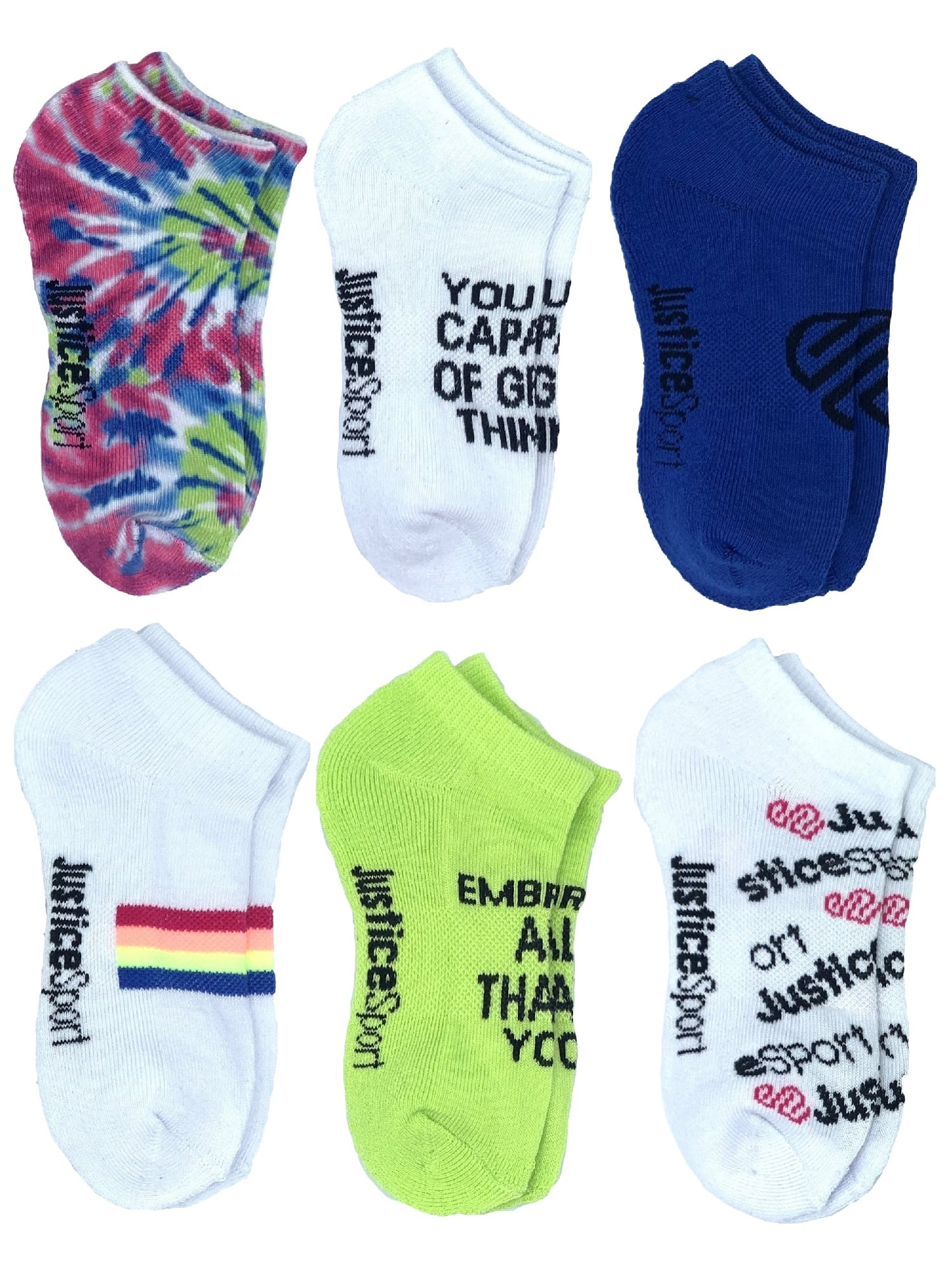 Justice Girls No Show Socks, 6-Pack, Sizes M-L