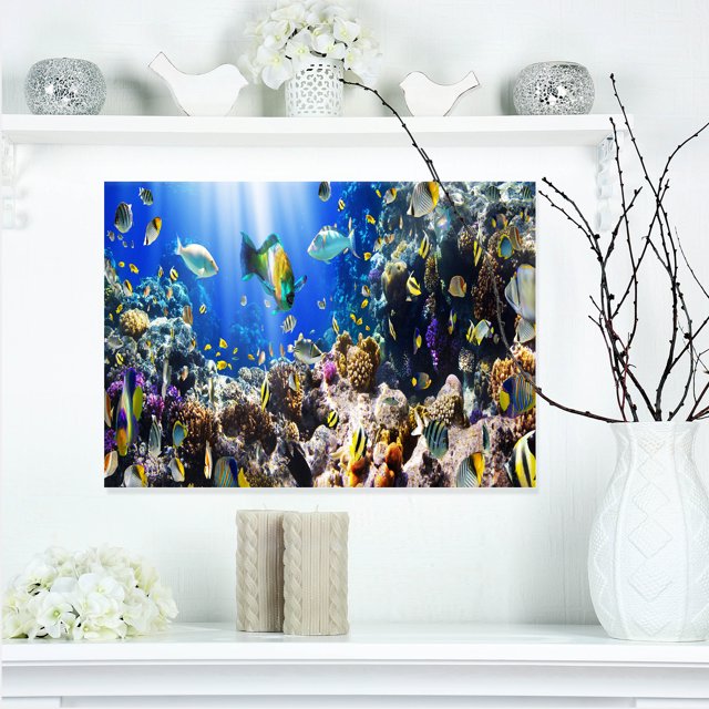 Colonie de Corail et Poisson de Corail - Impression sur Toile de Paysage Marin