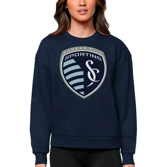 Women's Antigua Navy Sporting Kansas City Team Logo Victory Pullover Sweatshirt