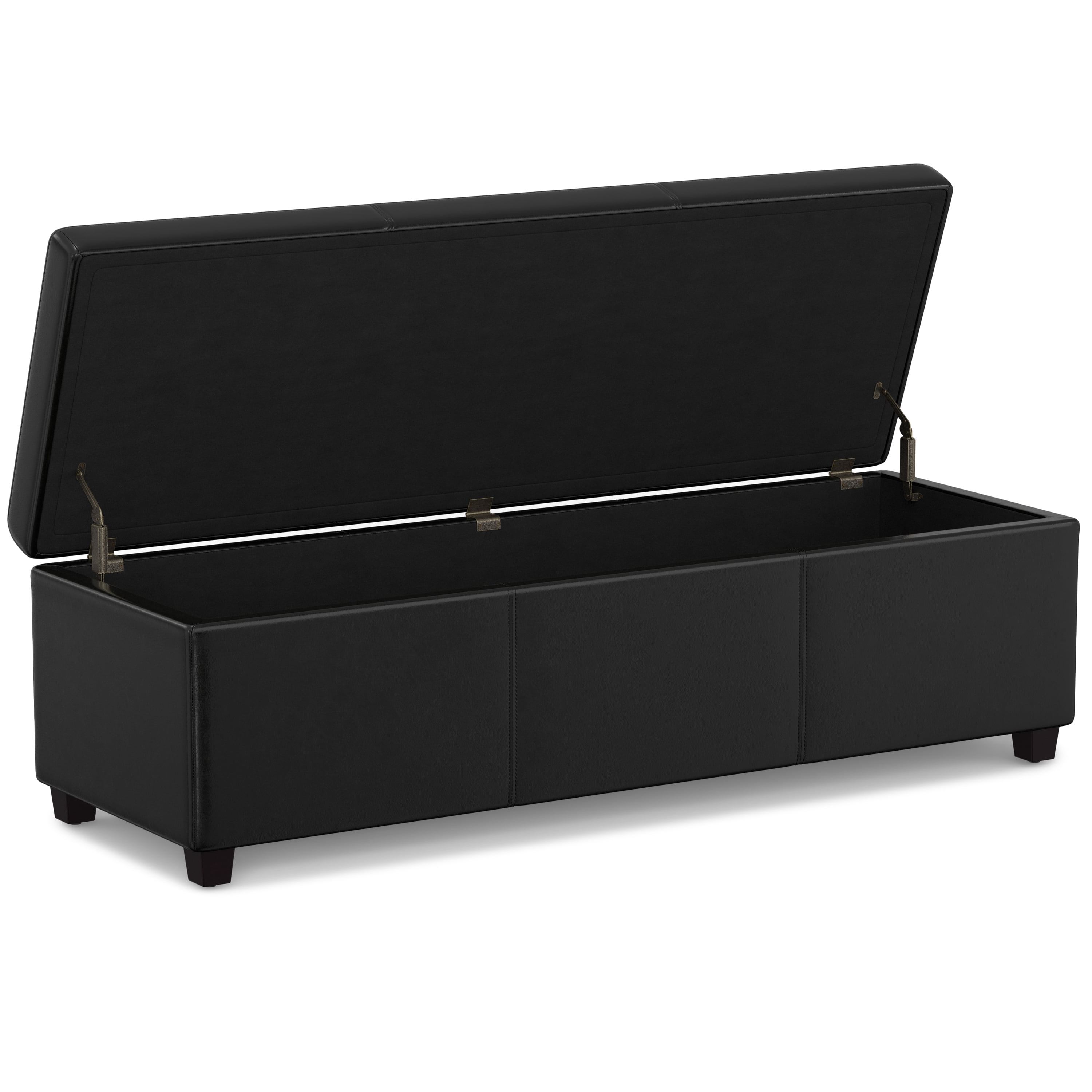 Avalon 54 inch Wide Contemporary Extra Large Storage Ottoman Bench in Midnight Black Vegan Leather