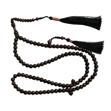 - TheTasbih 6mm Shiny Dark Brown Dense Tamarind Wood Prayer Bead Necklace - Round Beads - Copper Decorated Tassels
