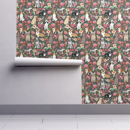 Removable Water-Activated Wallpaper Dog Dogs Pet Floral Florals Hounds (Best Tablet Wallpaper App)