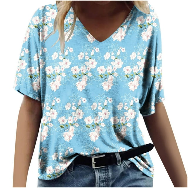 T-shirts Graphiques pour Femmes Mode Femmes Impression Décontractée Col en V Manches Courtes T-Shirt Ample Hauts T-Shirts à Manches Courtes pour Femmes Hauts à Manches Courtes pour Femmes T-Shirts Sois Gentille pour Femmes