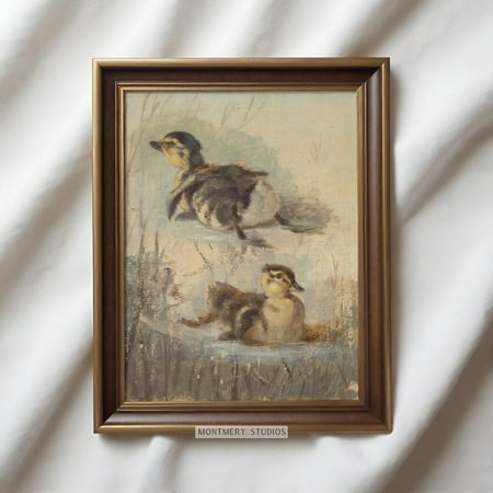 Vintage Baby Ducks Vertical Nursery Print, Ducks Swimming in Pond, Rustic Animal Wall Art, Farmhouse Nursery Decor, , AN66 Poster, Unframed Poster Size 8x12 F03.1.19l381