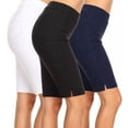 thumbnail image 2 of 3 Pack Women's Knee Length Bermuda Shorts Pull On Elastic Waist Stretch Fit Side Slit Size S-3XL, 2 of 6