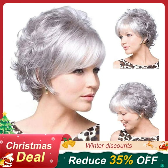 SUCS Womens Fashion Wig Silver Synthetic Hairshort Wigs hair Wave Wig