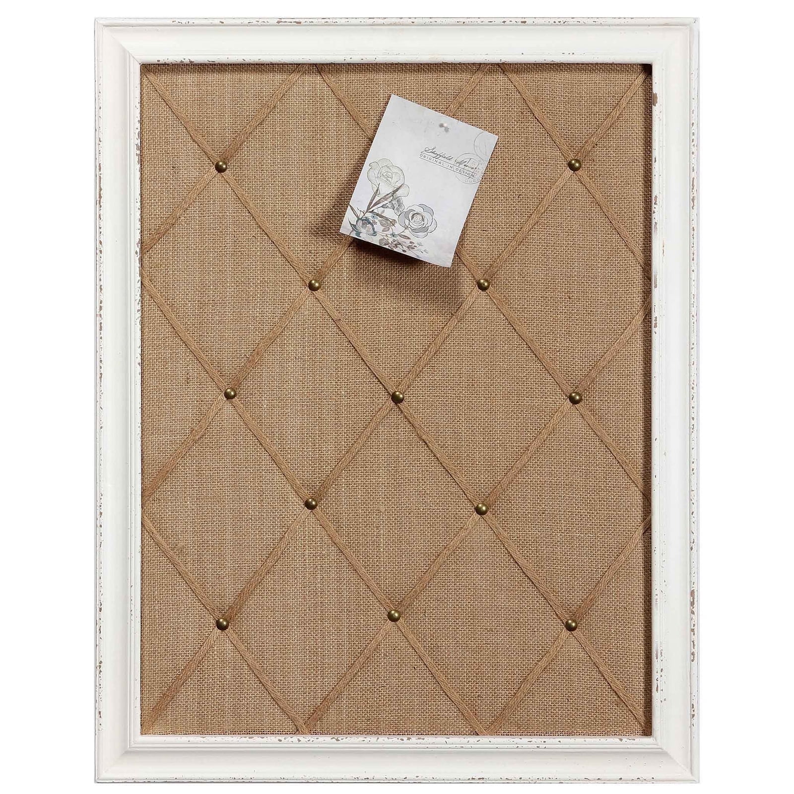 SOFE Bulletin Board 21"x27", Antique White Linen Fabric Pin Board with Frame, Large Burlap Cork Message Board for Wall Decor, Vision Board & Memo Board