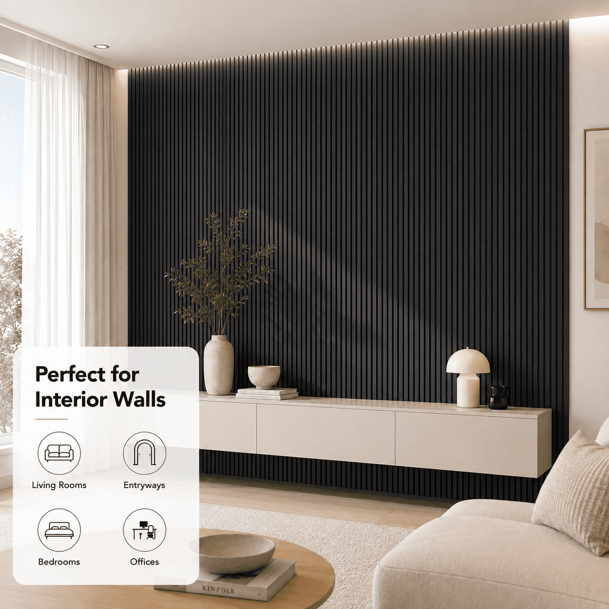 Yeslife 6-Piece 94.49'' x 5.7''x 0.67'' Solid Wood Slat Wall Panels for Interior and Ceiling Decor,22.44 Sq.ft/Case,Black Walnut