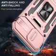 thumbnail image 6 of Heavy Duty Rugged Case for iPhone 16e, Case with Rotatable Ring Kickstand & Sliding Camera Cover, Support Magnetic Car Mount, Soft TPU Shockproof Hard PC Back Case - Rosegold, 6 of 7