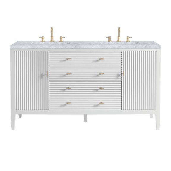James Martin Vanities 485-V60d-3Car Myrrin 60" Double Basin Wood Vanity Set - White