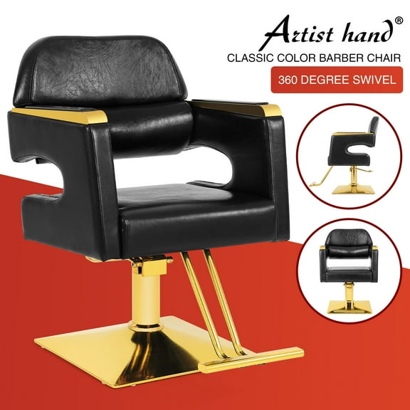 Artist hand Black & Gold Hydraulic Barber Chair Heavy Duty Salon Beauty Hair Stylist 360°Swivel