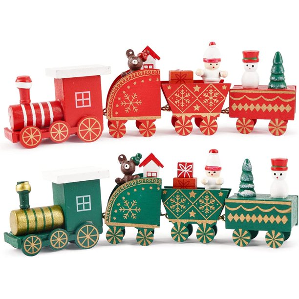 2 Piezas Decoración De Tren De Navidad Mini Tren De Navidad Ferrocarril De Madera Decoración De Navidad Decoración De Mesa De Fiesta De Navidad Decoración De Renos De Árbol De Navidad Verde