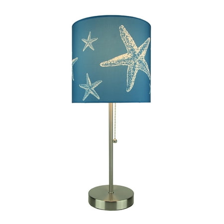Antique Nickel Finish Table Lamp - Brushed Nickel Finish Coastal Table Lamp With Blue Starfish Shade