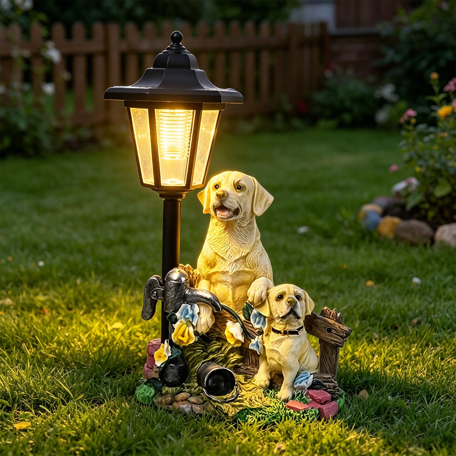 Tarmeek Solar Labrador Dog Garden Statue Handcrafted Resin Outdoor Patio Lawn Yard Art Ornament with Warm White Glow Waterproof Finish for Garden Patio Balcony Villa Decoration