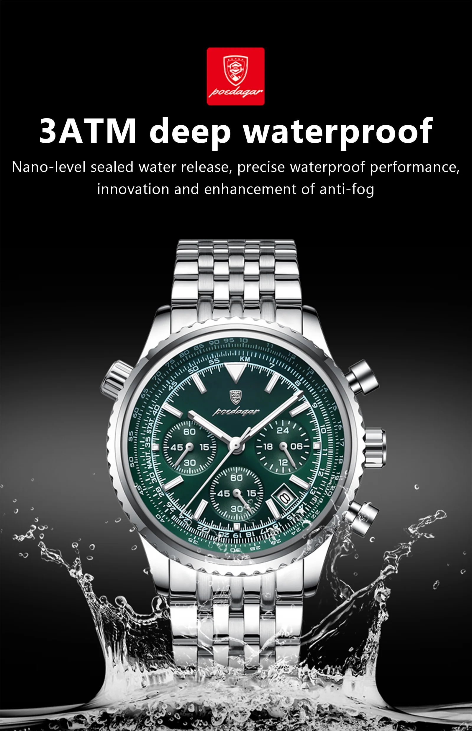 Poedagar Man Wristwatch Sport Quartz Stainless Steel Male Watches Waterproof Chronograph Watch