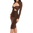 thumbnail image 4 of VISgogo - Vestido ajustado para mujer, color sólido, manga larga, diseño recortado, lazo delantero, corbata, vestido con adorno de orejas de madera VISgogo moda, 4 of 9