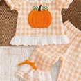 thumbnail image 4 of Enyan Toddler Baby Girl Halloween Outfit Pumpkin Short Sleeve Shirt+Plaid Pant 2Pcs Kids Clothes, 4 of 4