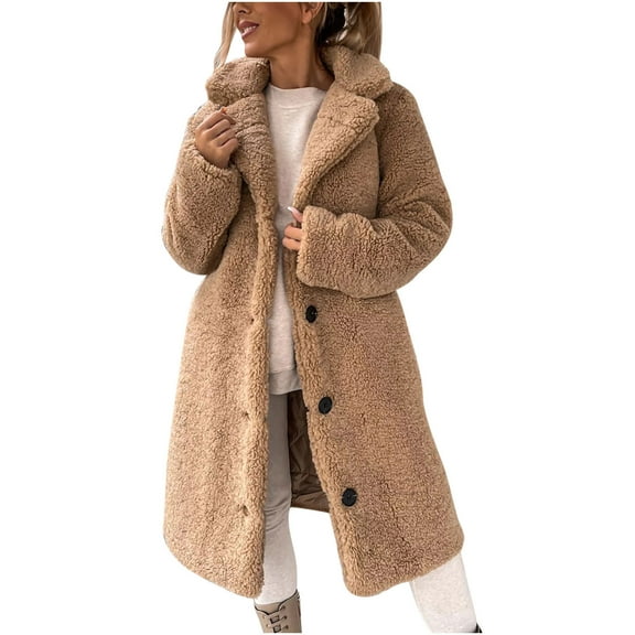 AOOCHASLIY 2023 Women Winter Coat Women's Loose and Winter Wool Long Sleeved Lapel Women'S Wool Medium Long Coat