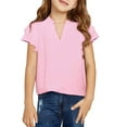 thumbnail image 2 of Little Kid Shirts For Teen Kids Girls Fly Sleeve Solid Ruffles T Shirt Child Casual V Neck Trendy Tops 4t Camisole Youth Girls Shirt Girl Clothes 18 Months to 24 Months Heart Girl 7-8 Years Pink, 2 of 4