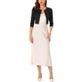 thumbnail image 2 of INSPIRE CHIC Women's 3/4 Sleeve Shrug Collarless Pleated Open Front Cropped Cardigan XS Black, 2 of 6