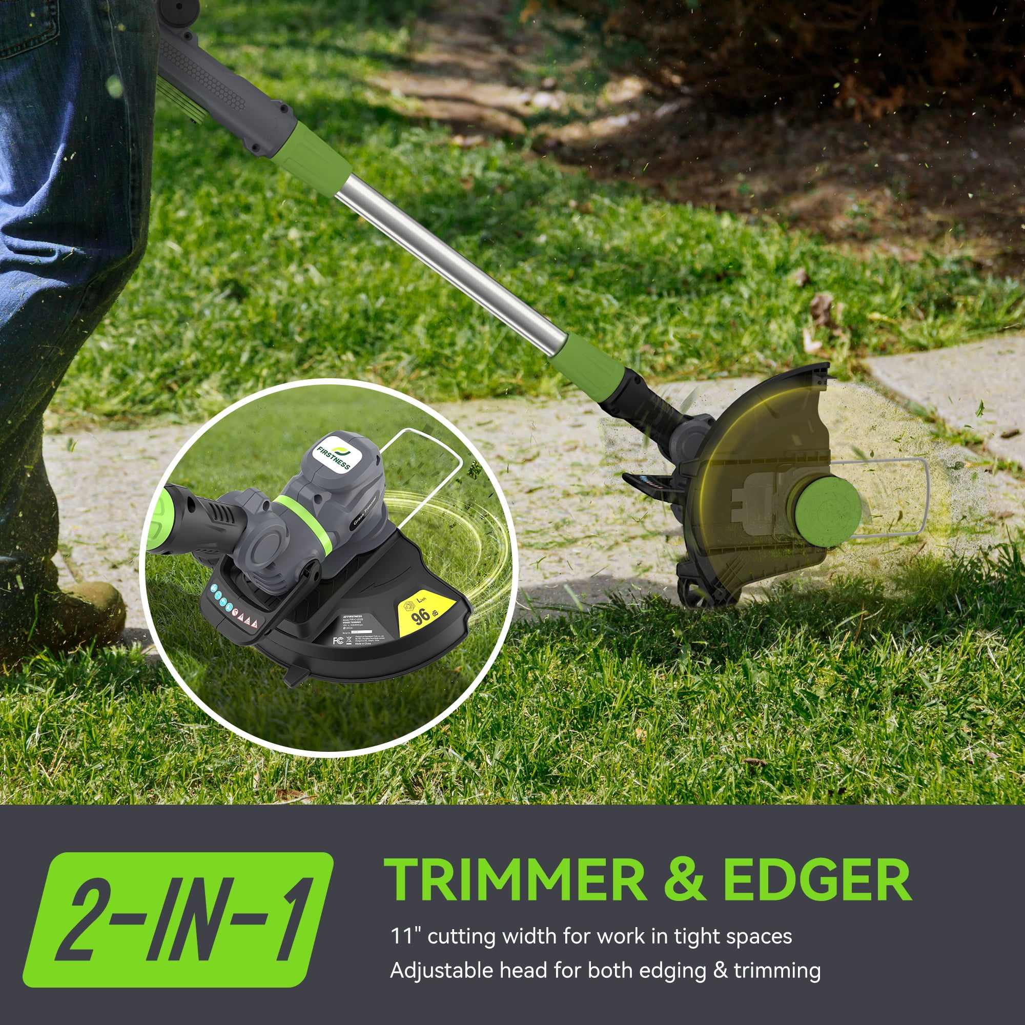 Firstness String Trimmer Cordless, 20V Electric Weed Wacker with 2 Batteries & Charger, Powerful 8500 RPM, Grass Trimmer & Edger for Lawn Care, Yard, Garden, 3-in-1 Cutting Head, Lightweight 4.85lbs
