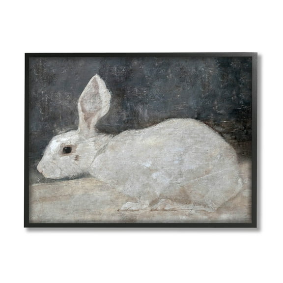 White Rabbit Bunny Classic Animals & Insects Painting Black Framed Art Print Wall Art