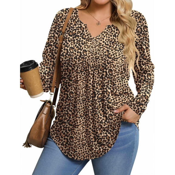 Zeagoo Womens Plus Size Long Sleeve Shirts Fall Tunic Top V-neck T-Shirt Button Up Dressy Casual Blouse