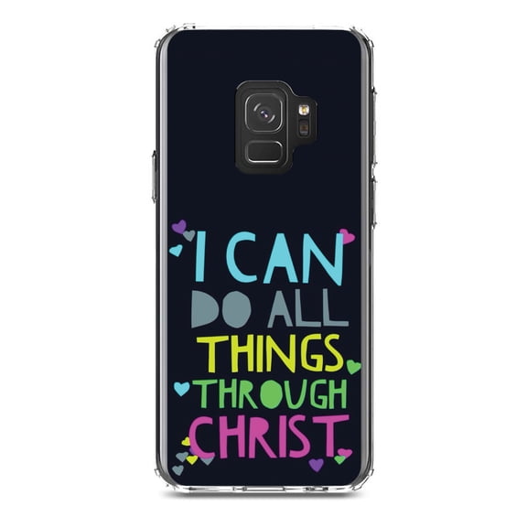DistinctInk Clear Shockproof Hybrid Case for Samsung Galaxy S9 (5.8" Screen) - TPU Bumper, Acrylic Back, Tempered Glass Screen Protector - I Can Do All Things Through Christ - Christ