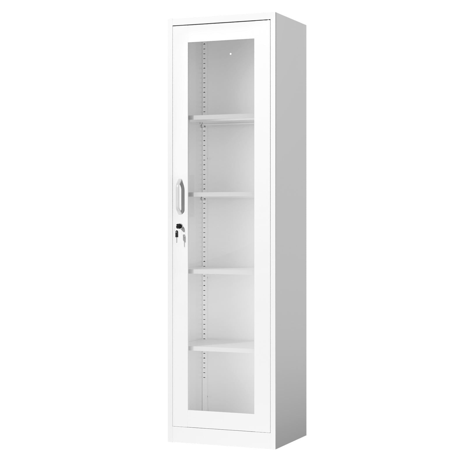 Ktaxon 65" Glass Door Steel Display Cabinet with Lock, Adjustable Shelves, Tall Narrow Storage Cupboard, LED-Ready, Black