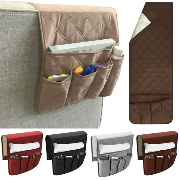 Non-Slip Sofa Armrest Storage Organizer, Waterproof Couch Recliner Remote Control Holder with 5 Pockets Armchair Caddy for Phone, Book, Magazines, TV Remote Control – 1 Pack, 35x13 inch