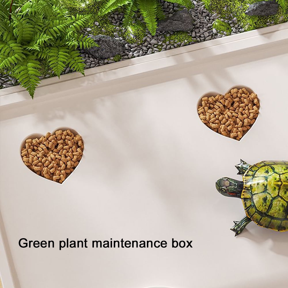 Rechale Turtle Tank, Turtle Aquarium with Basking Platform and Bottom Drainage,Basking Lamp & 9-in-1 Starter Kit (Decorative Plants Included) for Turtles, Crayfish, Crabs, Amphibians, Reptiles