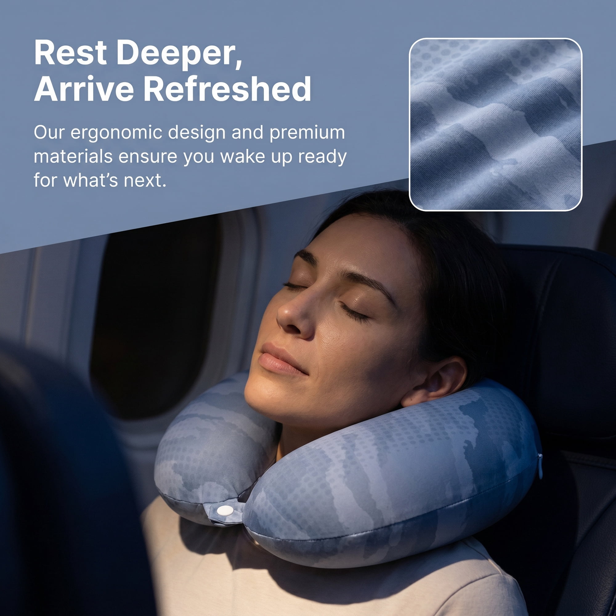 Unique Bargains Memory Foam Travel U Shape Neck Pillow with Buckle Blue 12"x12"x4"