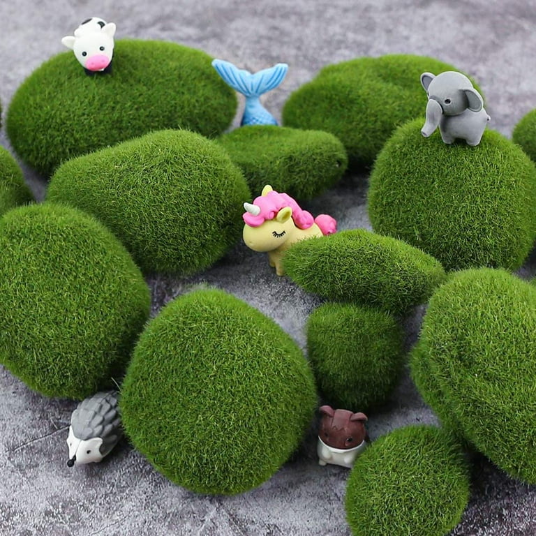 LJY 12 Pieces Assorted Sized Artificial Moss Rocks Decorative Faux