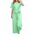 thumbnail image 2 of Women'S 2 Piece Set - Boat Neck Half Sleeve Top & Wide Leg Pants with Pockets, Casual for Work, Travel Light Green XL, 2 of 6