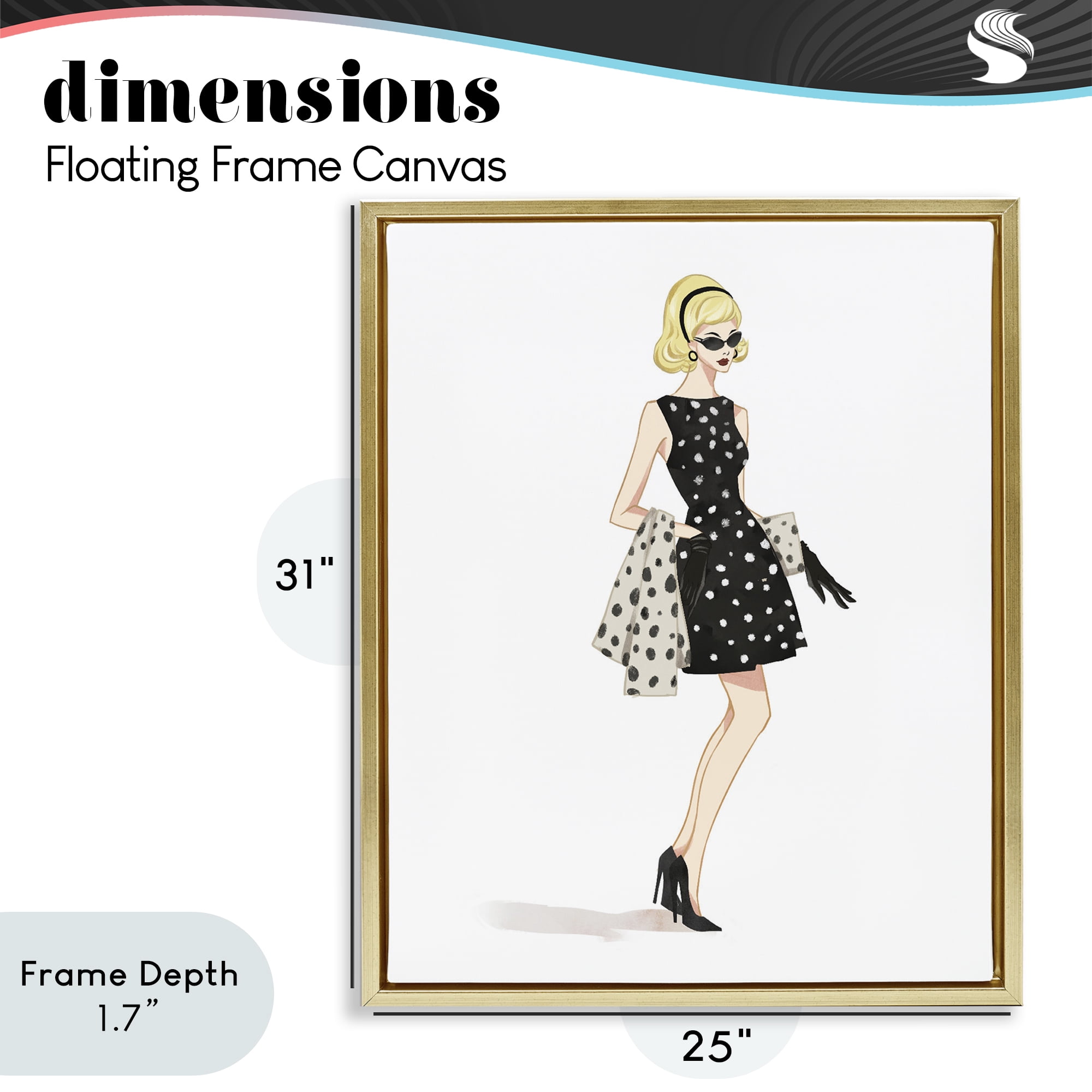 Stupell Industries Feminine Retro Fashion Gold Framed Floater Canvas Wall Art, design by Ziwei Li
