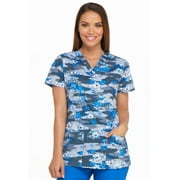Dickies EDS Medical Scrubs Top for Women V-Neck DK704, S, Floral Fleet