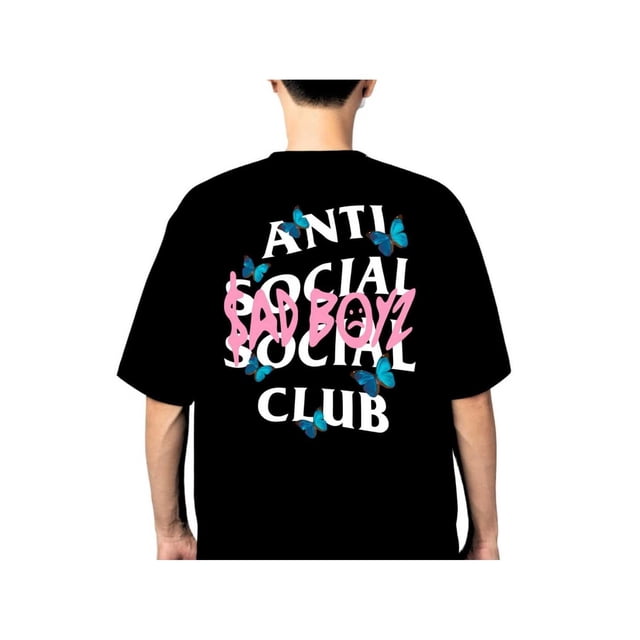 men clothes Playera 100% Algodón Peinado Cuello Redondo Modelo Anti Social x Sad Boyz Mariposas de Junior H Sad Boyz Unisex men t shirts men Spring/Autumn/Summer T-Shirt Crew Neck T-Shirt Men's Short