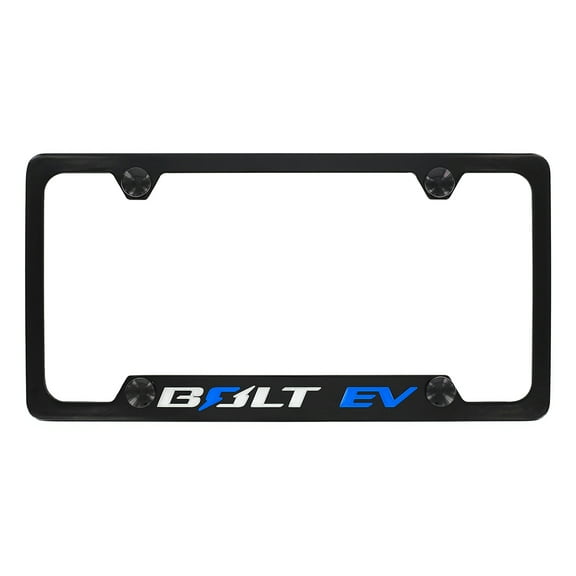 Chevrolet Bolt EV Wordmark Black Coated Metal License Plate Frame Holder 4 Hole