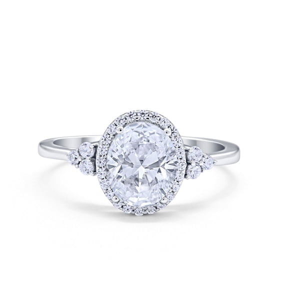 Halo Art Deco Oval Engagement Ring CZ 925 Sterling Silver Size 5