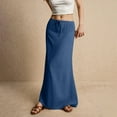 thumbnail image 5 of Cotton Linen Skirts for Women Maxi Length Summer Skirts Drawstring Low Rise A-Line Casual Loose Flowy Long Beach Skirt Dark Blue XL, 5 of 6