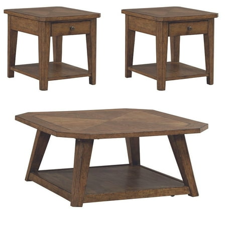 Liberty Furniture 3 Pc Set for Living Room -Octagonal Cocktail Table, 2 End Tables-Amber Brown Oak